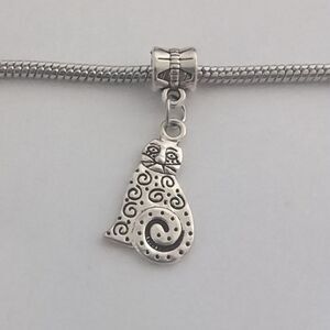 Silver Cat‎ Dangle Charm for Pandora Style Bracelet